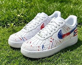 Custom Blue&Red  Air Force,Hand Painted Sneakers AF1 Flag Splash,Gift for him