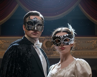Couple masquerade mask unique fun formal, Metal Iron Butterfly Roman Halloween Party Half Face Mask, Gift For Christmas