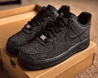 Black Diamond Sparkle AF1,Custom Dazzling Glitter Sneakers,Edgy Streetwear Bling Shoes, Unique Handcrafted Goth Glam Footwear