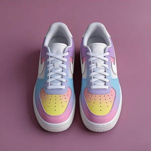 Pastel Dreamscape Custom Sneakers, Hand-Painted Gradient Ombre AF1, Whimsical Unicorn Aesthetic Shoes for Creative Souls，gift for her image 4
