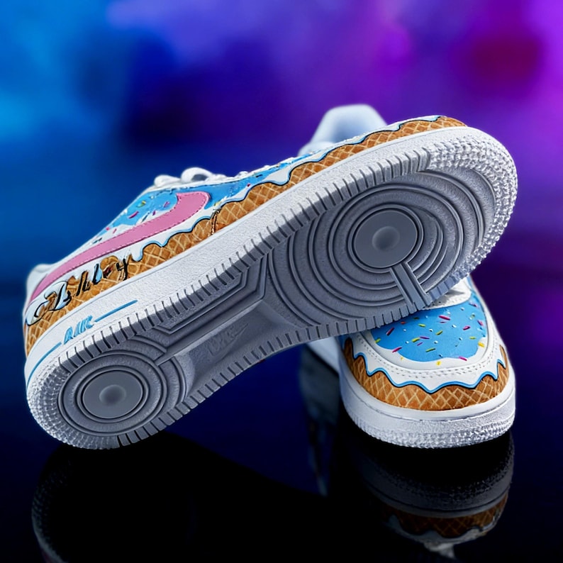 Zapatillas Air Force 1 con estampado de helado, personalizadas y pintadas a mano, regalo para ella. imagen 6