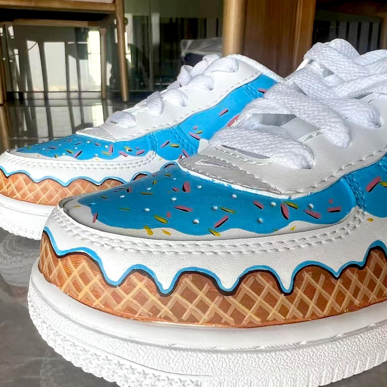 Zapatillas Air Force 1 con estampado de helado, personalizadas y pintadas a mano, regalo para ella. imagen 3