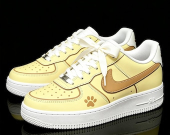 Custom AF1 Sneakers,Hand-Painted Cream Coffee Sneakers,Puppy Love Custom kicks