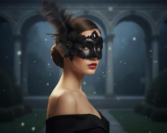 Plastic masquerade feather mask: Halloween feather mask prop