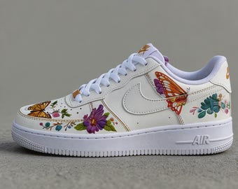 Eternal Spring Custom Air Force 1 Sneakers ,Hand Painted Effect Butterfly Shoes, Custom Floral AF1,gift for him