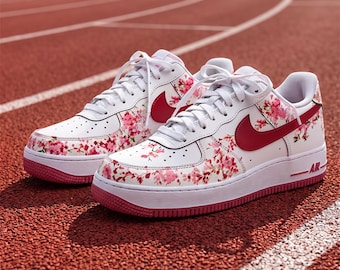 Hand-Painted Sneakers, Custom Sakura Pattern Air Force 1