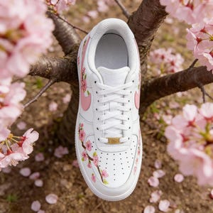 The Peach Orchard Custom AF1,Hand-Painted Romantic Blossom Sneakers , Delicate Soft Pink Petals & Spring Greenery Art image 4