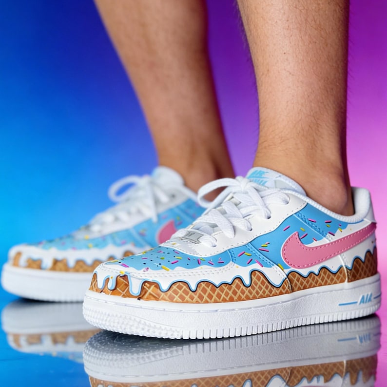 Zapatillas Air Force 1 con estampado de helado, personalizadas y pintadas a mano, regalo para ella. imagen 5