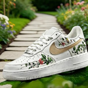 Hand Painted Ivy & Wildflower Air Force 1, Original Botanical Custom Sneakers, Unique Floral Kicks for Women Men Gift image 3