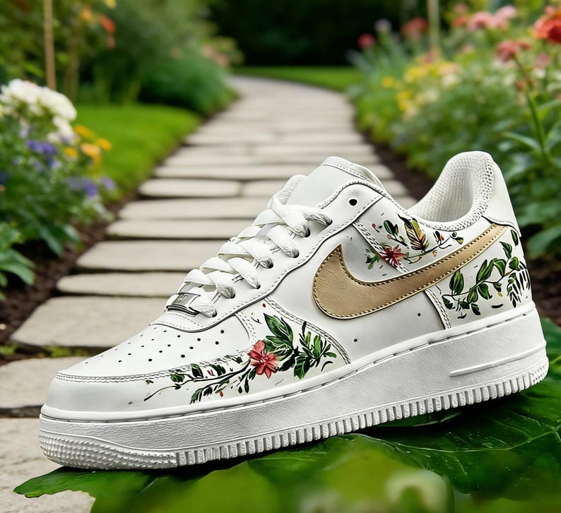 Hand Painted Ivy & Wildflower Air Force 1, Original Botanical Custom Sneakers, Unique Floral Kicks for Women Men Gift image 3