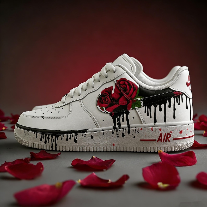 Blood Rose Air Force One,Handcrafted Dark Gothic Thorn Rose AFO,Gift for Her image 1