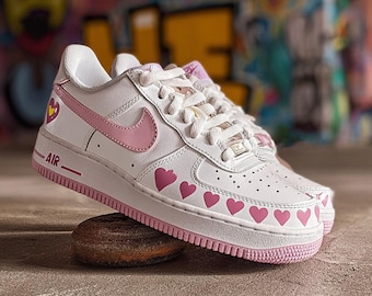 Zapatillas deportivas rosas personalizadas pintadas a mano, Air Force 1 con estampado de amor rosa, Air Force 1 personalizadas - Gota rosa, regalo de San Valentín