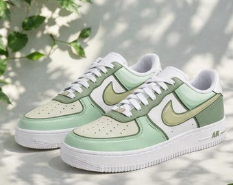 Custom AF1 Sage Green AF1,Hand-Painted Mint AF1,Mint 2D Cartoon Design,Personalized Sneakers Gift for him