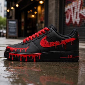 Black&Red Drip Shoes Custom,Splash Drip Shoes Streetwear,Red Rope Lace Sneakers,Graduation Gift for Him
