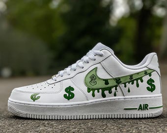 The Wealth Flow Custom AF1 ,Hand-Painted Melting Currency Art, Liquid Money Drip Sneakers