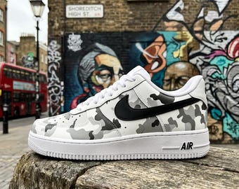 Custom AF1 Grey Camo - Urban Streetwear Sneakers,Grey Camo Air Force 1 - Monochrome Custom Shoes,Custom Sneakers Camouflage Design