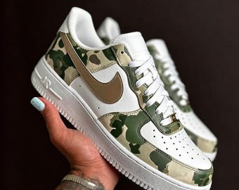 Custom AF1 Forest Camo,Green Camo Air Force 1,Military Green Sneakers,Earth Tone Custom Shoes,Outdoor Style Shoes,Gift for him