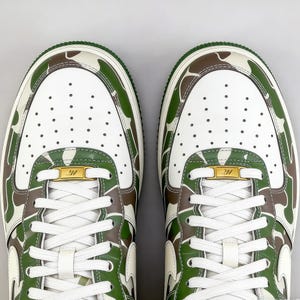Artisanal Forest Camo Custom AF1 - Hand-Painted Earth Tone Sneakers - Unique Urban Wilderness Gift for Him image 4
