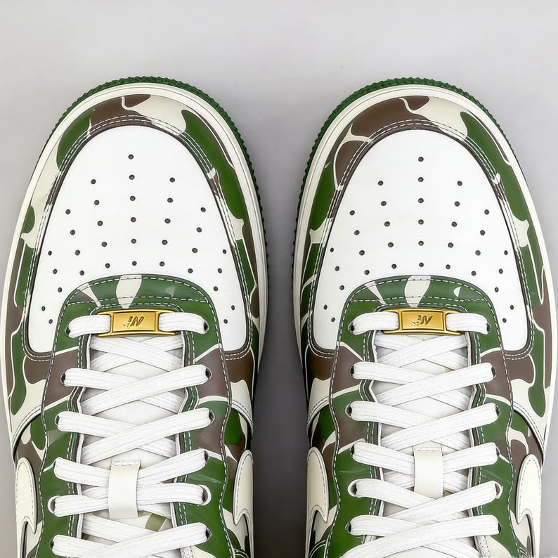 Artisanal Forest Camo Custom AF1 - Hand-Painted Earth Tone Sneakers - Unique Urban Wilderness Gift for Him image 4