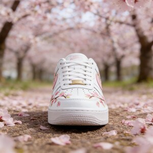 The Peach Orchard Custom AF1,Hand-Painted Romantic Blossom Sneakers , Delicate Soft Pink Petals & Spring Greenery Art image 5