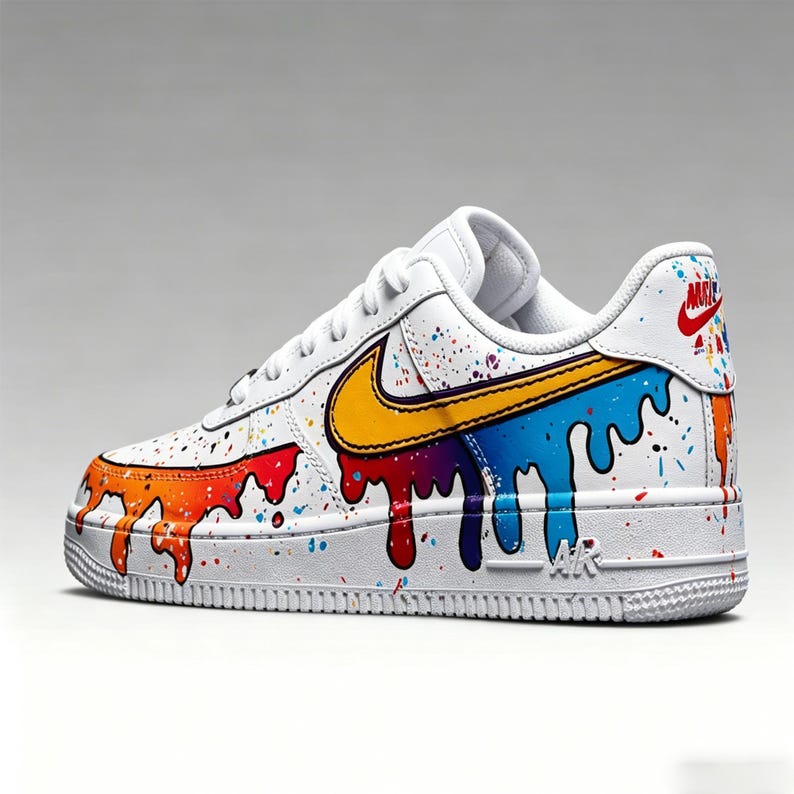 Drip Art Custom Sneakers - Vibrant Graffiti AF1 - Unique Colorful GiftSneakers for Him/Her image 6