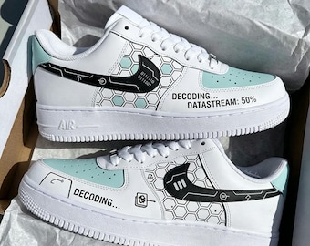 Air Force 1 Custom -Hand Painted Shoes- Techwear Decoding Sneakers-DataStream Custom AF1-Decoding Series AF1