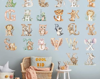 Animal Alphabet Wall Decal  ABC Letters Wall Sticker Safari Jungle Animal Nursery Decor Kids Room Educational Wall Art Gift For Baby Room