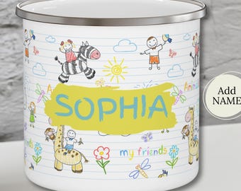 Personalized Kids' Enamel Mug - Outdoor Beach Camping Unbreakable Cup Gift for Children