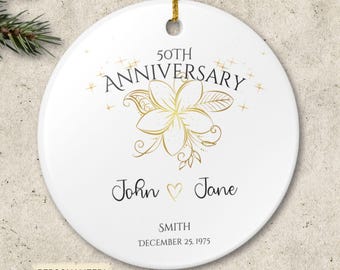 Personalized 50th Anniversary Ornament: Ceramic Golden Wedding Keepsake Gift