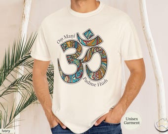 Om Symbol Garment-Dyed T-Shirt, Hindu-Inspired Spiritual Bohemian Tee Gift