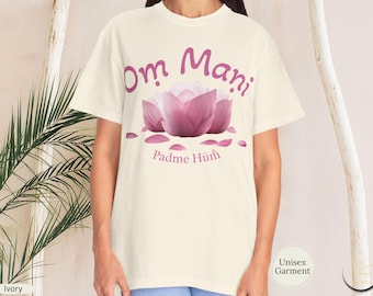 Om Mani Padme Hum Lotus Flower T-Shirt, Spiritual Mindfulness Meditation Boho Style Tee
