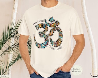 Om Symbol Garment-Dyed T-Shirt, Hindu-Inspired Spiritual Bohemian Tee Gift