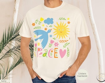 Peace Symbol T-Shirt, Retro Hippie Style Positivity-Themed Tee