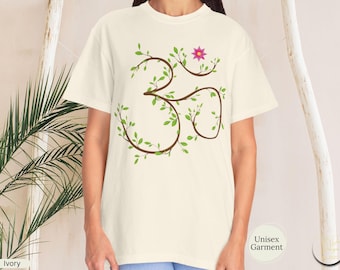 Om Symbol Bohemian T-shirt with Nature Design, Gift for Spiritual Nature Yoga Vibe Enthusiasts