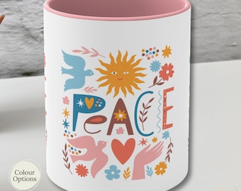 Peace-Themed Inspirational Mug, Retro Positive Vibes Coffee and Tea Cup Gift