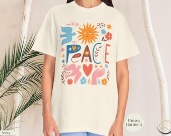 Peace Symbol T-Shirt, Retro Hippie Style Positivity-Themed Tee