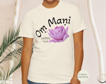 Om Mani Padme Hum Lotus Flower T-Shirt, Spiritual Mindfulness Meditation Boho Style Tee