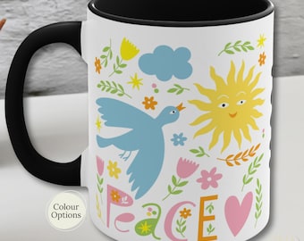 Personalized Peace-Themed Inspirational Mug, Positive Hippie Vibes Coffee and Tea Cup Gift
