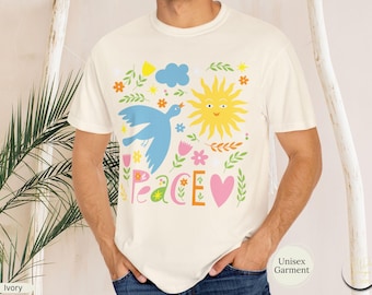 Peace Symbol T-Shirt, Retro Hippie Style Positivity-Themed Tee