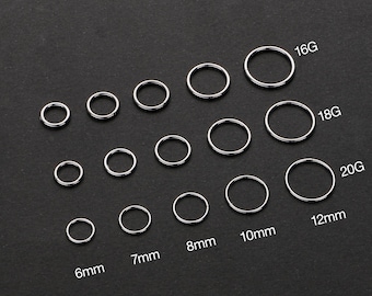 16G/18G/20G Sliver Titanium Hinged Segment Nose Ring, Cartilage Hoop, Helix Tragus Nose Hoop, Titanium Clicker Hoop, 6-12mm Nose Ring