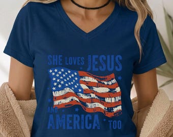 Jesus Saves VNeck Tee Patriotic Christian Womens Shirt