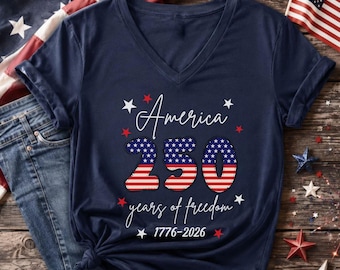 Bella Canvas USA 250th Anniversary Women V-Neck, 4th July Tee, USA 250th Anniversary Independence Day Shirts, 4th July 250th Year Shirts