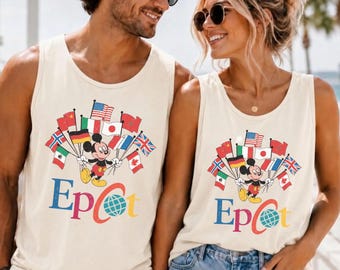 Comfort Colors Epcot Mickey Flags Tank Top,Disney Tank Top Women,Vintage 90s Shirt,Disneyworld Tank Tops Women,Family Vacation Shirts