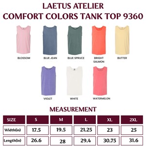 Pu&ograve; includere: Immagine di canotte in vari colori: rosa, blu, verde, arancione, giallo, viola, bianco e rosso. Il testo "LAETUS ATELIER COMFORT COLORS TANK TOP 9360" &egrave; in alto. Le misure sono espresse in cm.