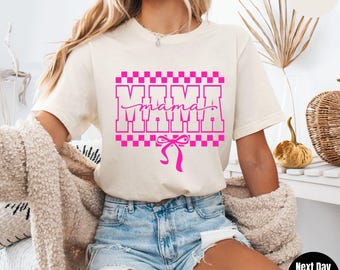 Checkers Mama Shirt, Retro Mama Shirt, Vintage Mama Tee, Motherhood Tshirt,Bow Mama Tee, Vintage Checkered Shirts