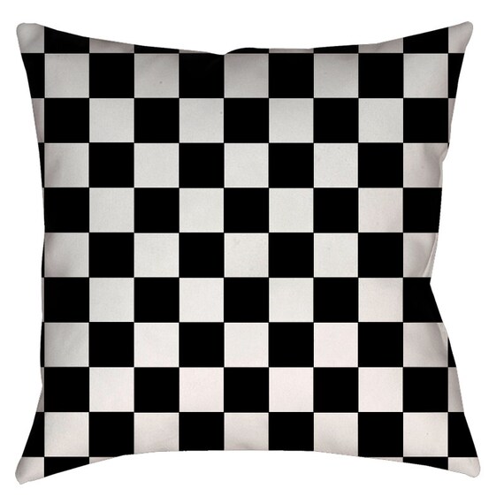 Classic Black And White Checkered Throw Pillow Spun Etsy