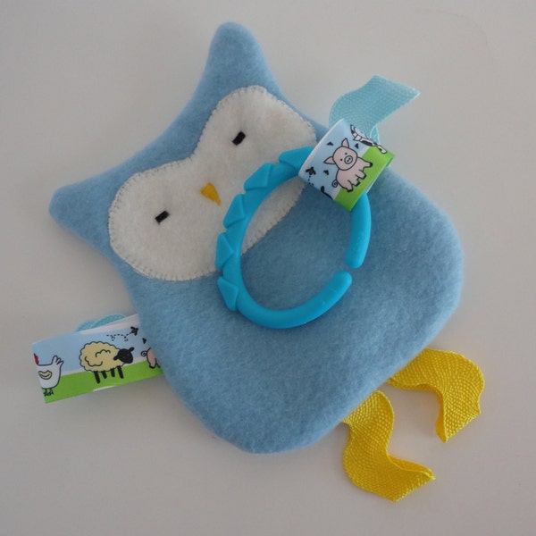 Whootie the Cutie Blue Owl Crinkle Taggie Toy - Boy girl or Gender Neutral