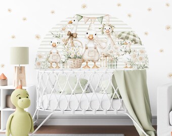 Gänse Wandtattoo fürs Kinderzimmer • Boho Bauernhof Tiere Wandsticker • Babyzimmer Dekor • Neutrales skandinavisches Wandbild mit Gänseblümchen