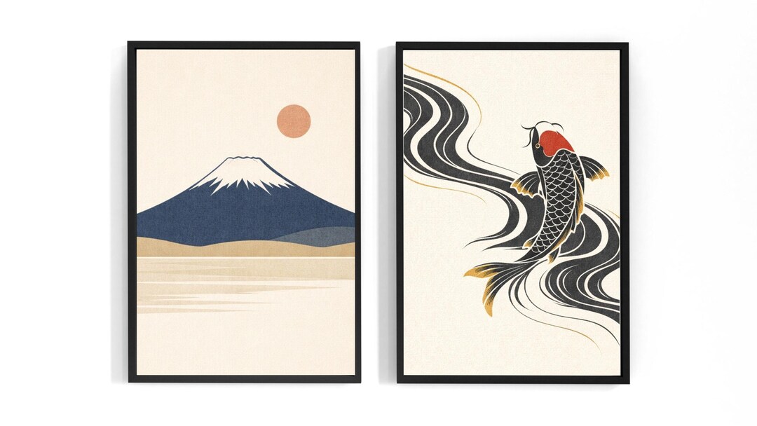 Japan Wall Art – Set of 2, Japanese Wall Art in Zen & Ukiyo-e Style ...