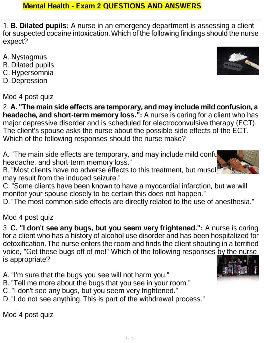 Mental Health Nursing Exam 2 | Comprehensive Question & Answer Study ...
